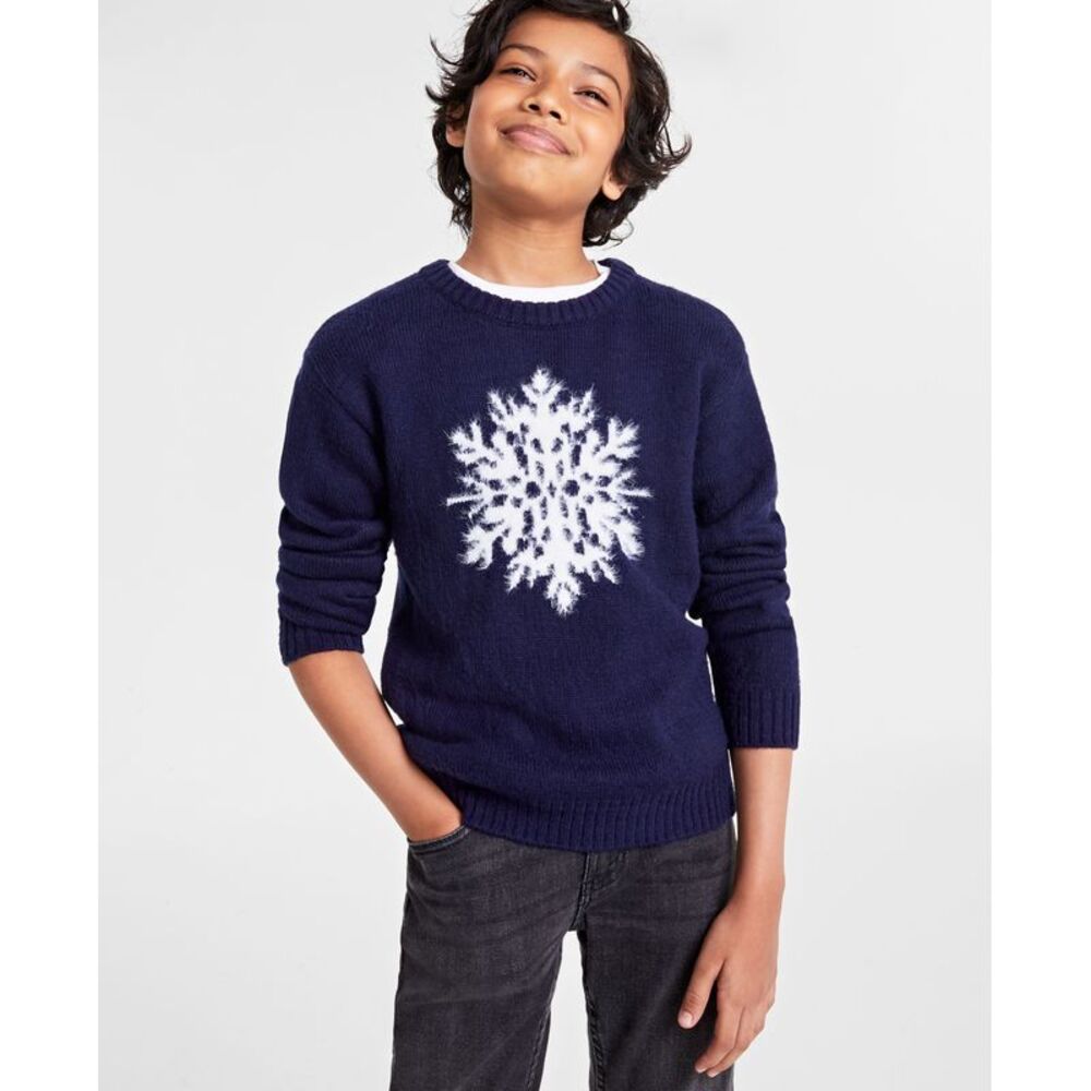 Charter Club Holiday Lane Big Boys Snowflake Crewneck Sweater